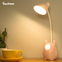 suchme desk lamp cute kids led usb rechargeable gooseneck 3 level reading touch switch night light for office home study working