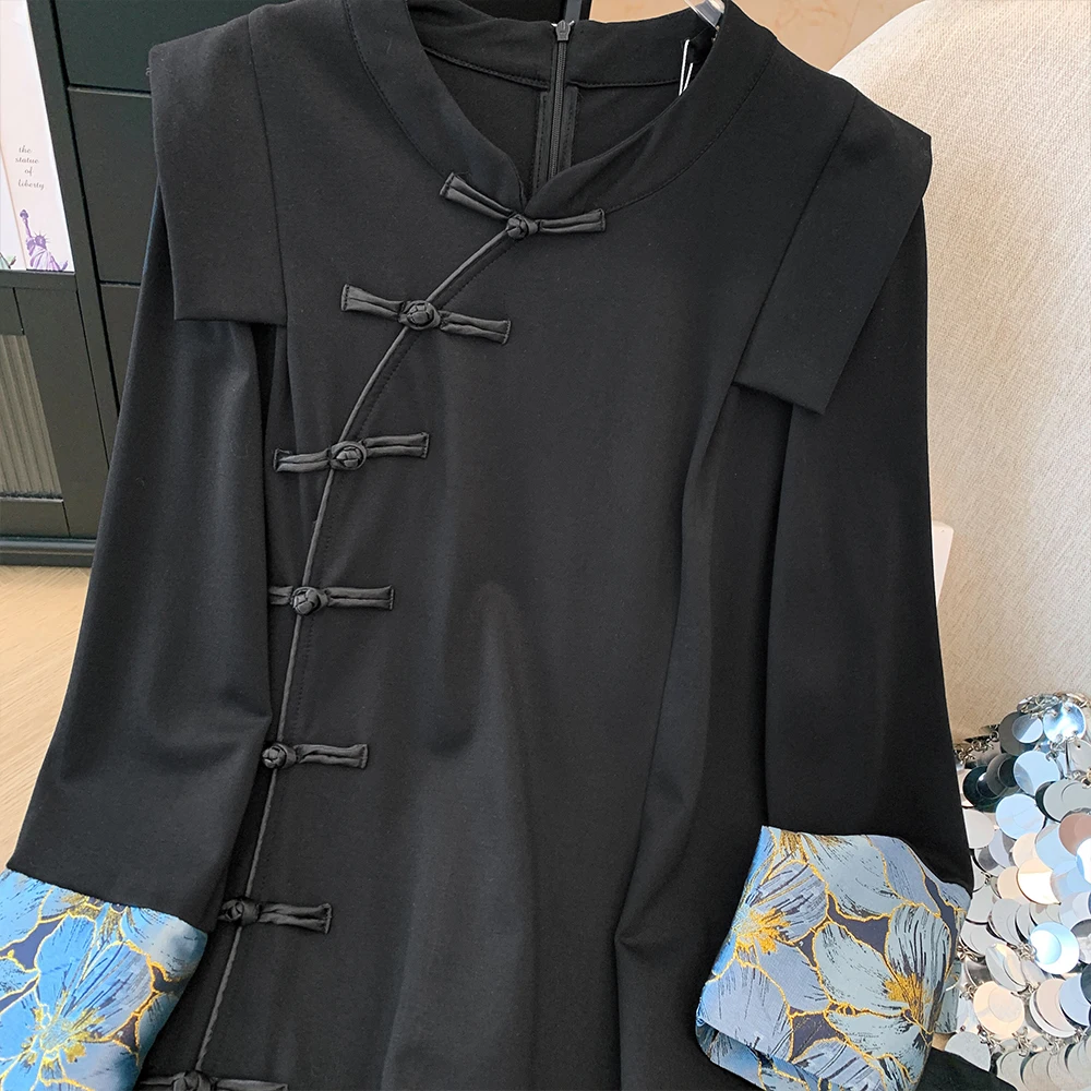 Женское осеннее повседневное свободное и удобное платье большого размера черное