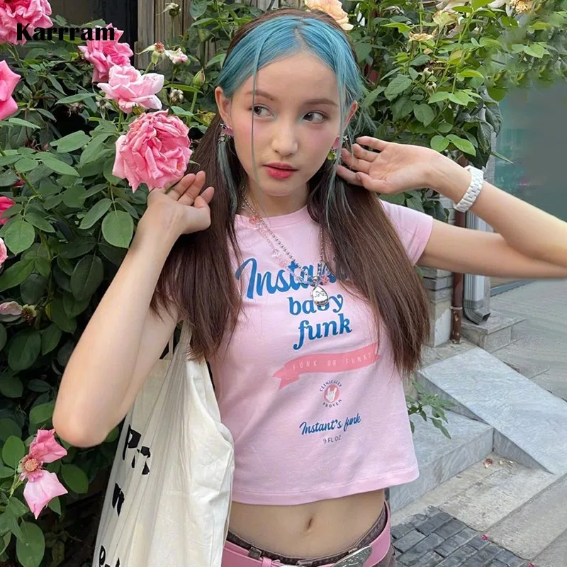 Karrram Y2k эстетичная розовая футболка корейская мода Дизайнерская одежда Kawaii