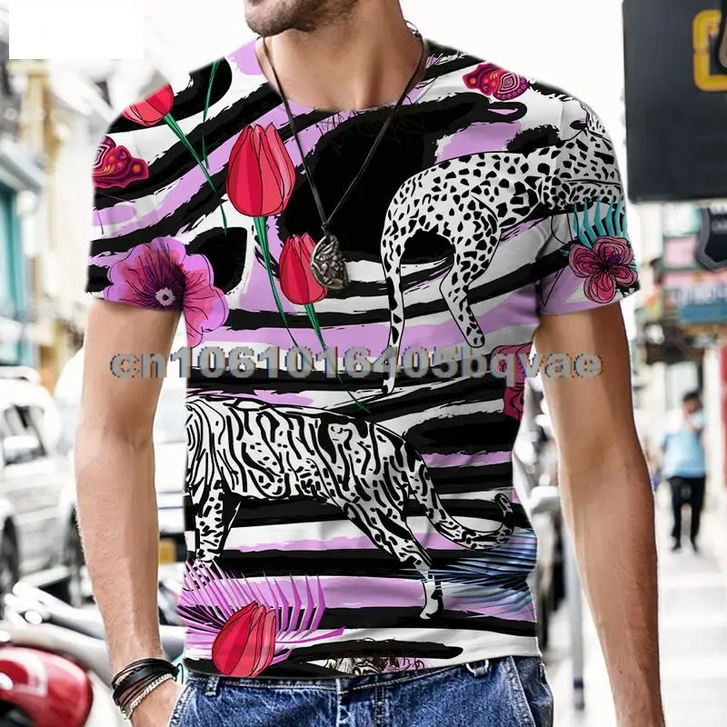 

Мужская футболка с коротким рукавом, летняя Удобная футболка с 3D-принтом животных в джунглях, 2022