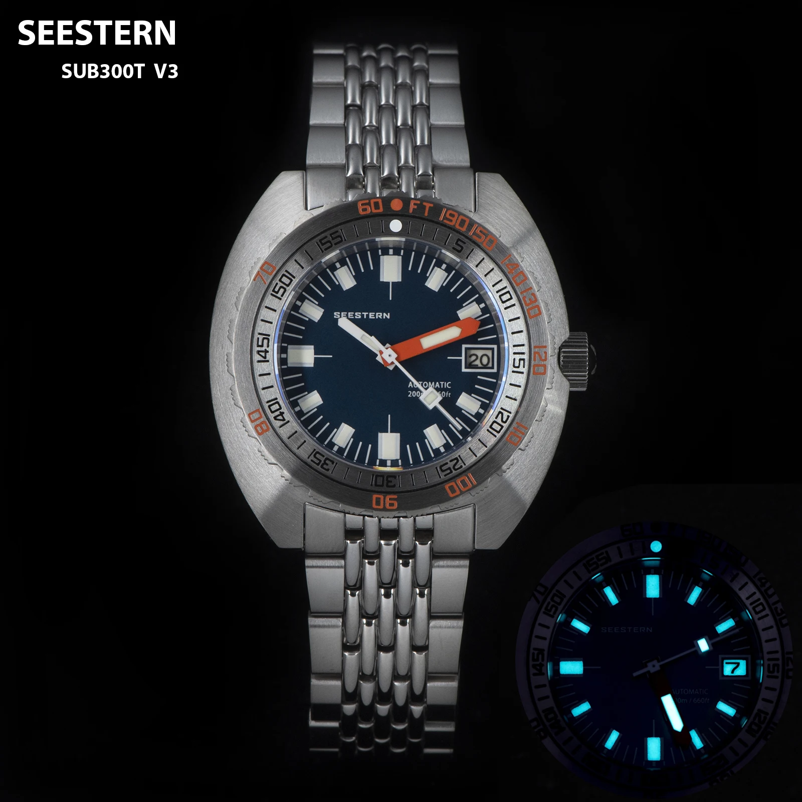 SEESTERN Diving Watches For Men Waterproof Luminous Date Wristwatch NH35 Movement Automatic Mechanical Sapphire Bracelet SUB300