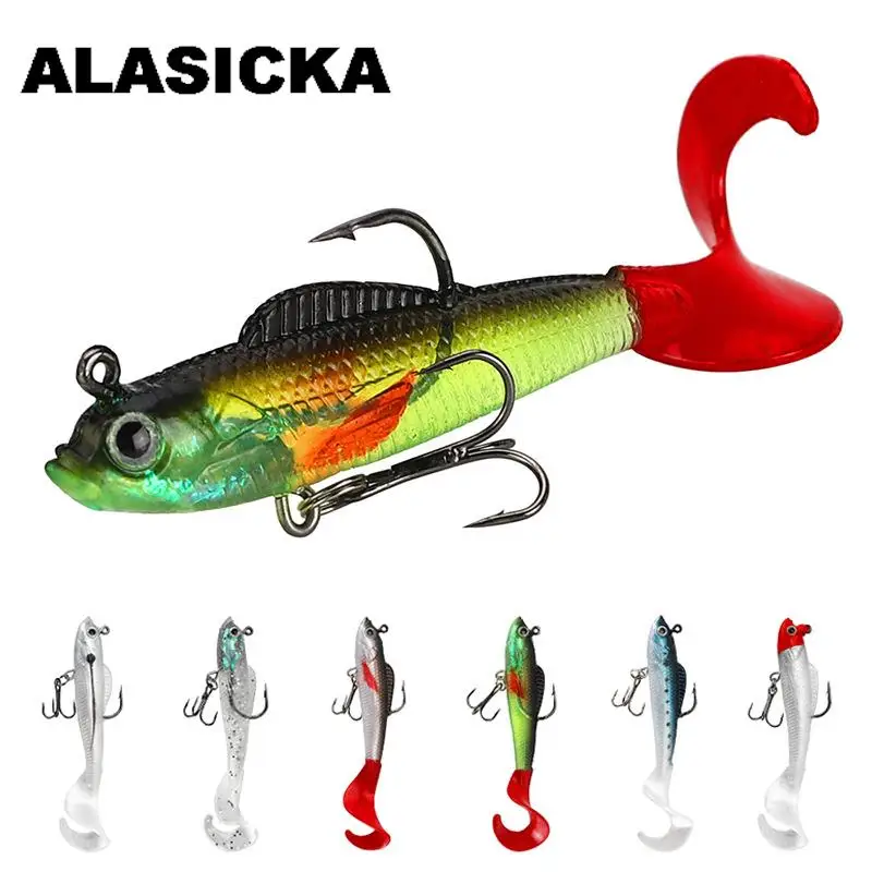 

ALASICKA 85mm 8.5g Swim Tail Fishing Lure Jig Wobbler Soft Baits Artificial Silicone Bait for Sea Bass Carp Spoon Fishing Tackle