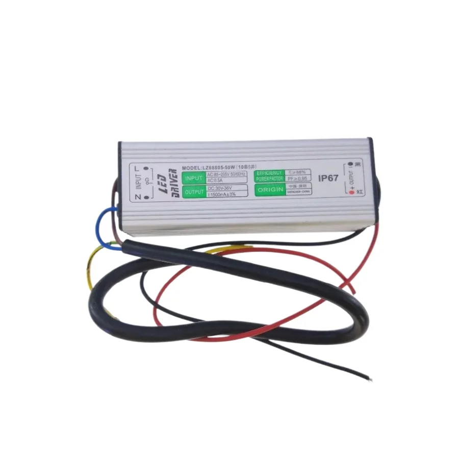 Фото Драйвер для светодиодных ламп 50 Вт, драйверы постоянного тока AC85V-265V на DC30-36V 1500 мА, водонепроницаемый, для прожекторов и уличных фонарей №1