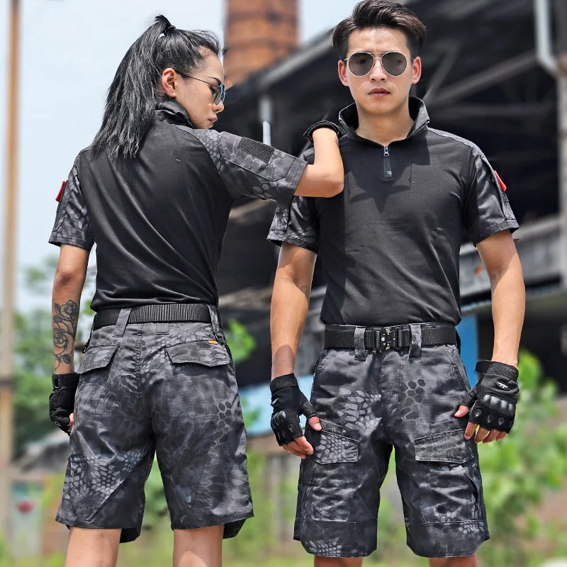 

Camouflage Military Uniform Summer Short Sleeve Tactical T Shirt Shorts Suit Men Women Army Fans Outdoor Combat Training Clothes
