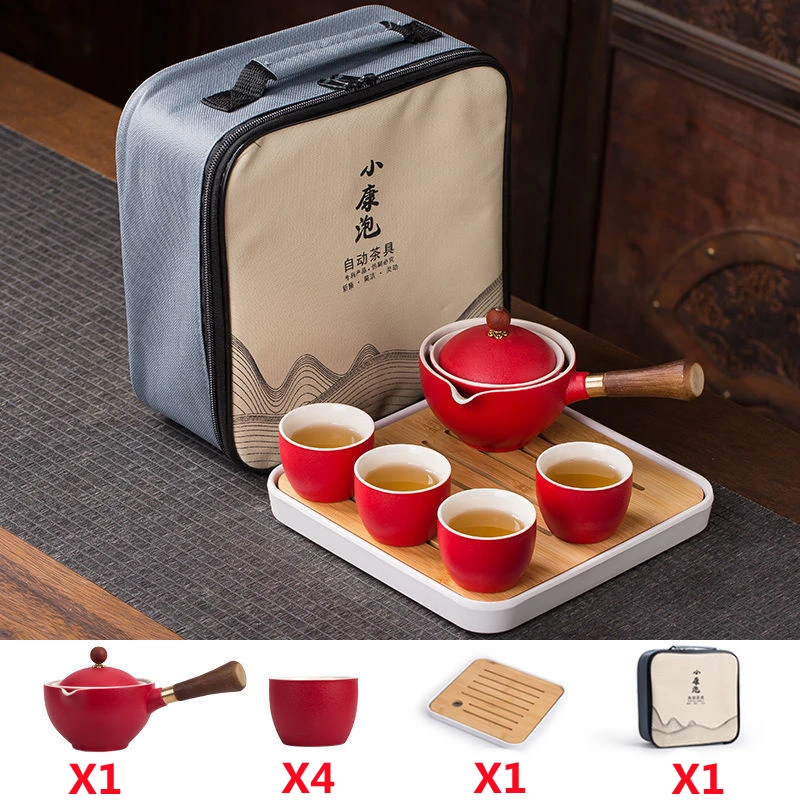 

Chinese Tea Set Portable Teapot Set with 360 Rotation Tea Maker and Infuser Portable All in Gift Bag
