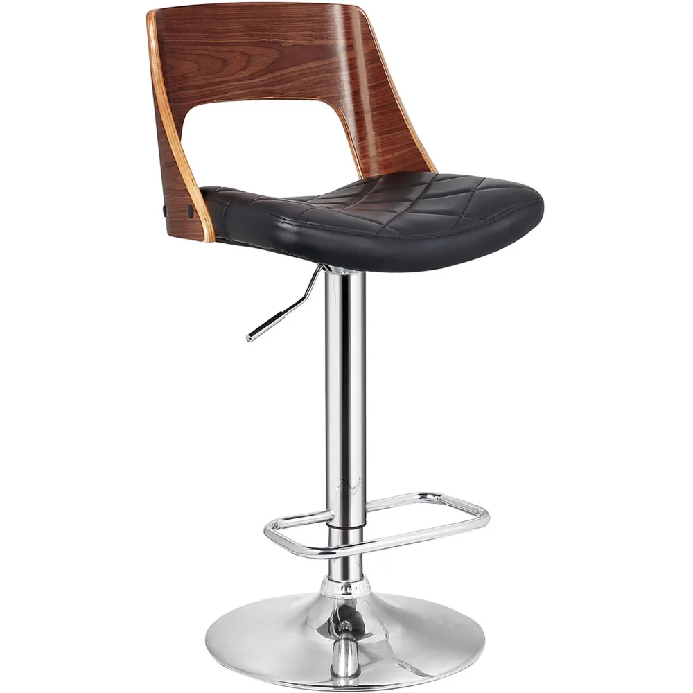 

Bentwood Contemporary Modern Stylish Wood Back Adjustable Swivel Bar Stool with Diamond Quilted Finish Curved S