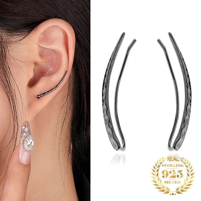 

Gothic Black Gold Geometric Strip Ear Clip Women Stud Earrings Sterling Silver 925 Earrings for Women Simple DIY Fashion Jewelry