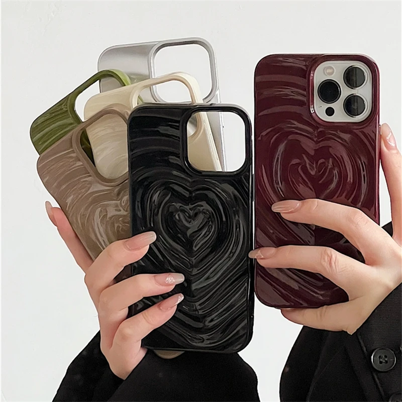 Модный корейский 3D глянцевый чехол для телефона Y2K с любовным сердцем для iPhone 13, 12, 14, 11 Pro Max, 14 Plus, мягкий чехол-накладка с цветными волнами для девушек, подарок