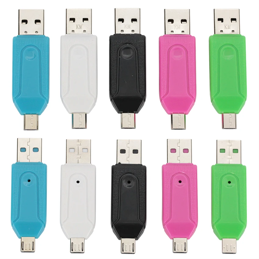2 in 1 USB Male to Micro USB Dual Slot OTG Adapter With TF/SD Memory Card Reader For Android Computer Extension Headers 500pcs