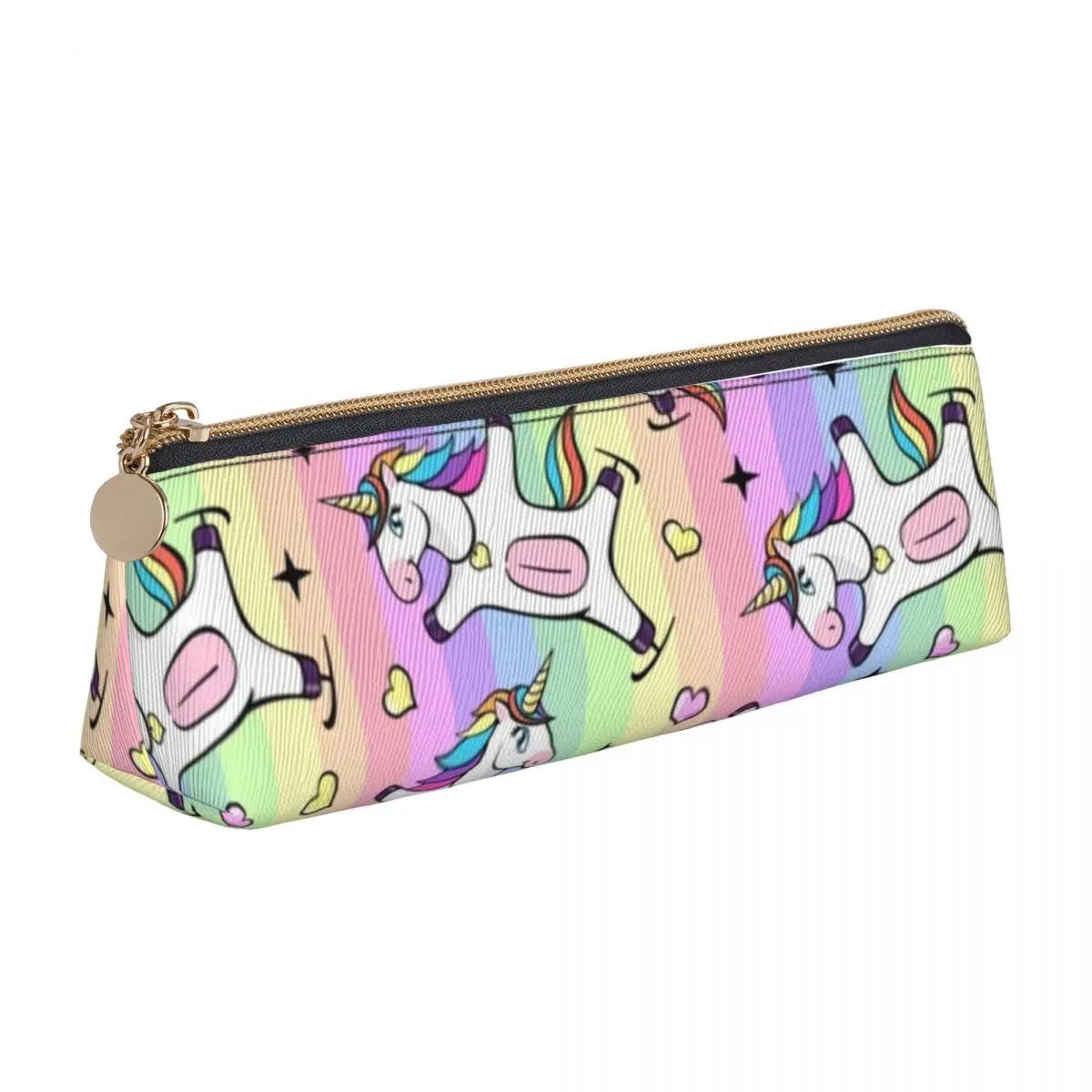 

Fantastic Unicorn Leather Pencil Case Cartoon Animal Print Cute Zipper Pencil Box Stationery Teenager Triangle Pen Organizer