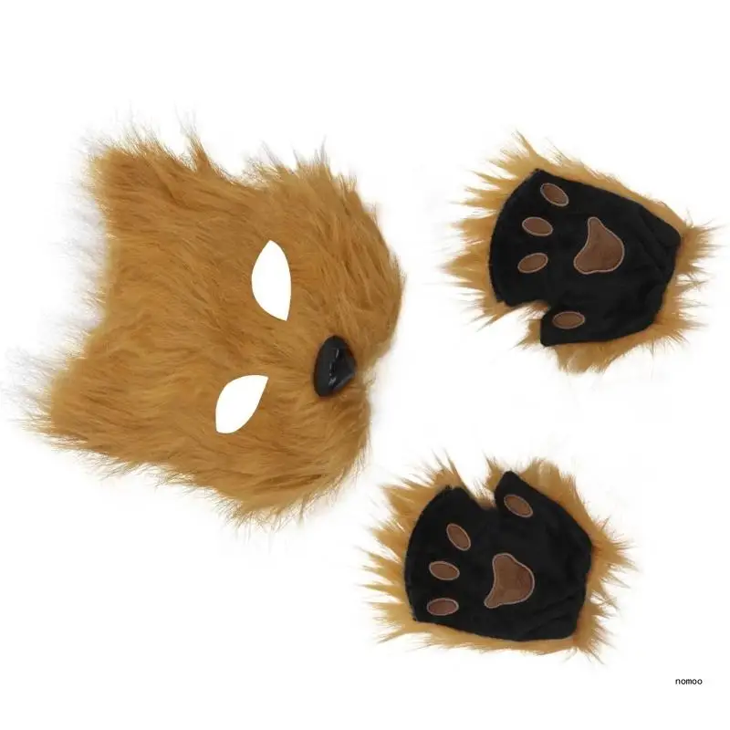 Маска Therians и перчатки с лапами для женщин девочек нечеткие кошки лисы маска волка