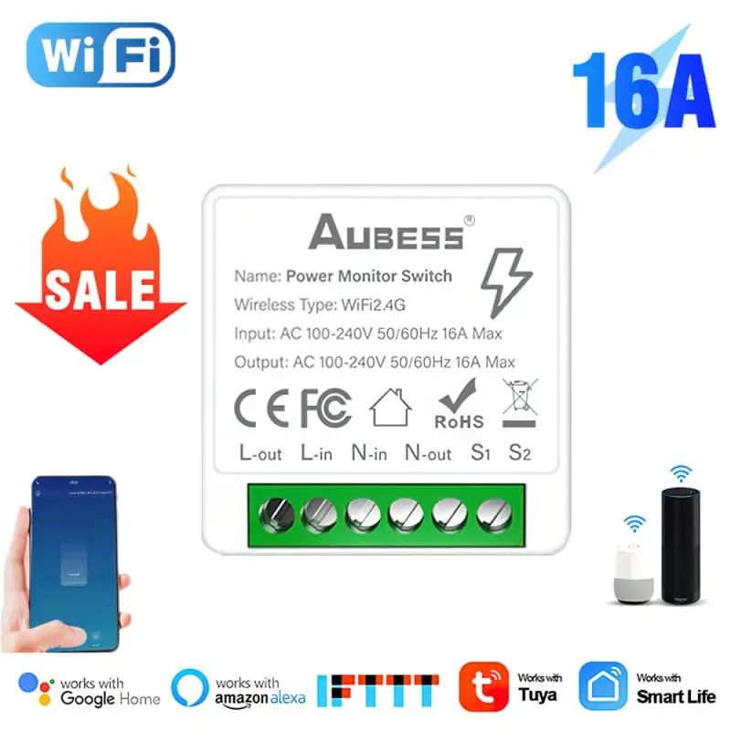 

Смарт-выключатель Tuya с поддержкой Wi-Fi, 16 А