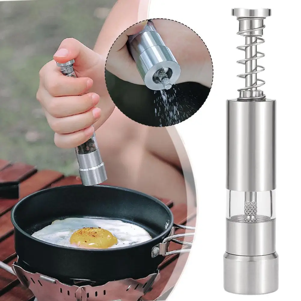 

Outdoor Stainless Steel Manual Black Pepper Grinder Supplies Type Grinder Press Camping Pepper Spices Household Gadgets R1R6