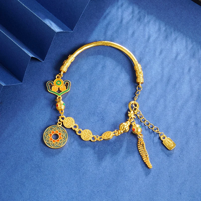 Новый стиль алюминиевый золотой браслет с цветком Галланга ретро-карта