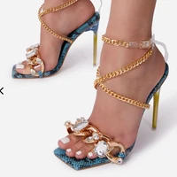 sexy ankle cross 2022 gladiator women high heels metal chain sandals summer party dress shoes rhinestone pumps stilettos