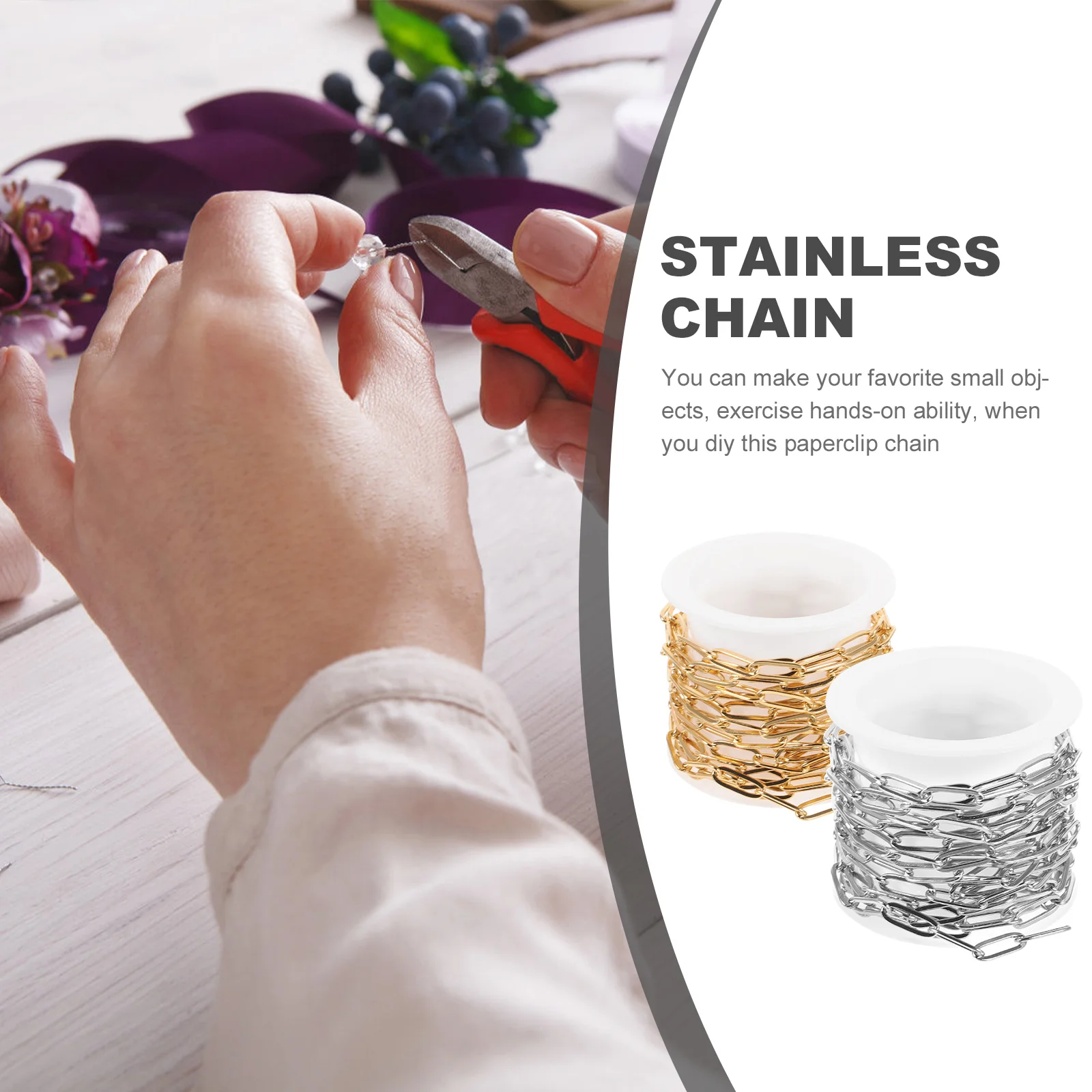 2pcs Stainless Steel Paper Clip Chains Diy Bracelet Necklace Chains Jewelry Accessories