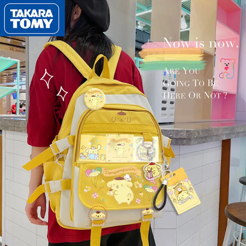 

TAKARA TOMY Cute Cartoon Hello Kitty Sweet Girl Schoolbag Waterproof Casual Zipper Large Capacity Student Storage Backpack