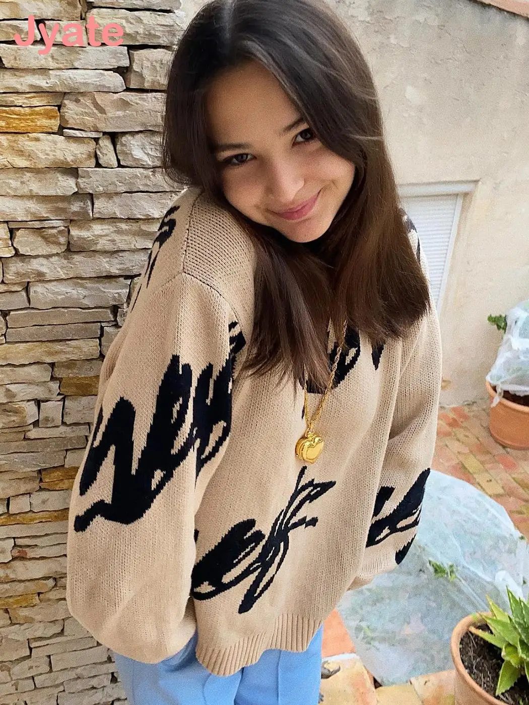 

Jyate Vintage Loose Sweater Women Y2k Streetwear O Neck Long Sleeve Knit Pullover Chic Streetwear Oversized Sweater 2022