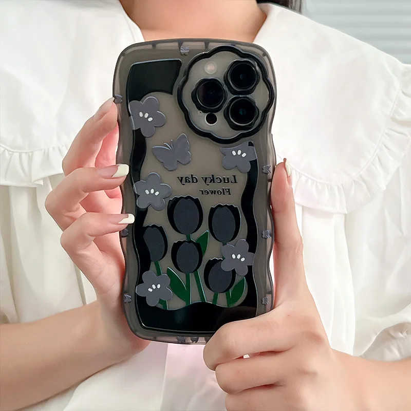Черный чехол с цветком тюльпана для телефона Iphone 13Pro XR X XSMAX XS 11 12 13 Pro Max 7 8 Plus 13ProMax, Обложка, чехлы (art.: 3920bebb27c55) - 3920bebb27c55