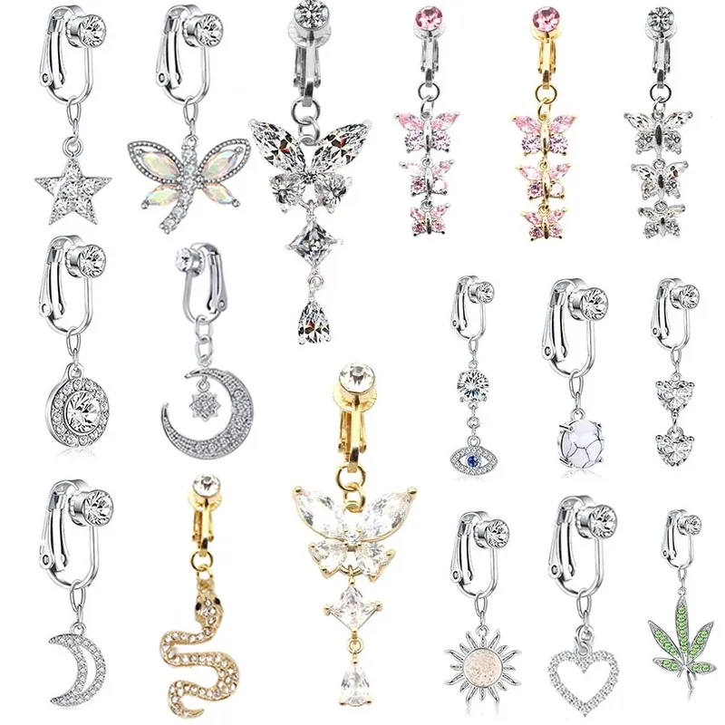 1Pc Fake Butterfly Belly Button Ring Fake Belly Piercing Clip on Umbilical Non Navel Fake Pircing Flower Cartilage Earring Clip