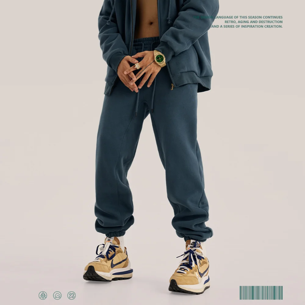 

Solid Color Casual Plus Velvet Sweatpants Autumn and Winter Solid Color American Tide Brand Fashion Hip-hop Men Warm Sweatpants