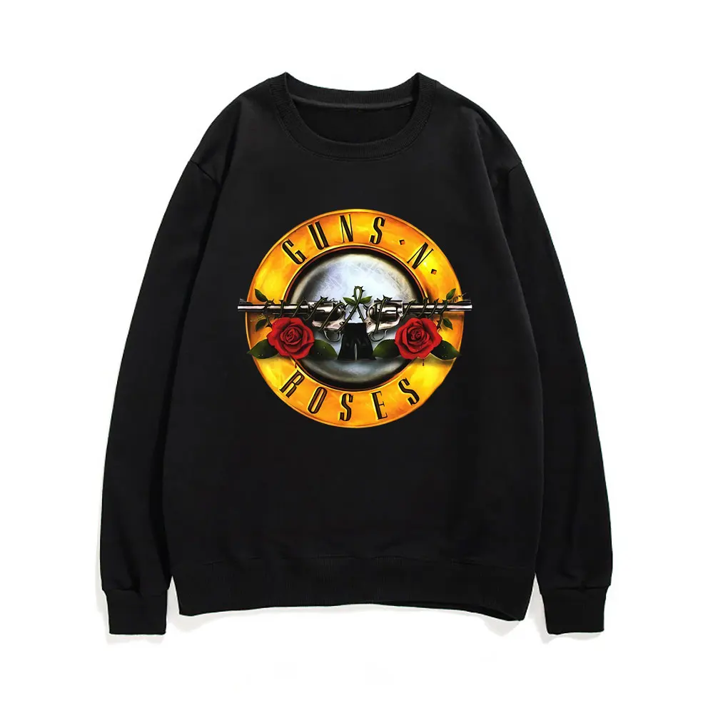 

Vintage O Collar Guns N Roses Bullet Rock Band Music Black Sweatshirt Men Women Casual Loose Sweatshirts Homme Brand Pullover