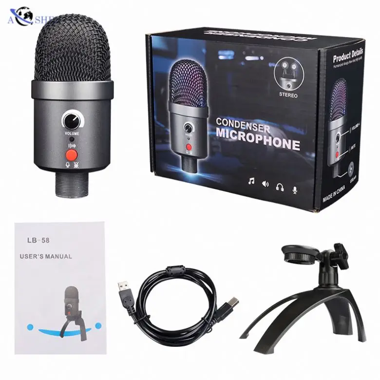 

AOSHEN RGB Gaming Stereo Desktop Condenser Mic USB Recording Condenser Microphone For Broadcasting