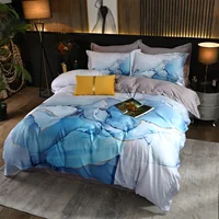 Silk Like Elegant Blue Marble Comforter Set 2/3 Pcs Duvet Set with Pillowcase Modern Bathroom Decoration Soft and Breathable