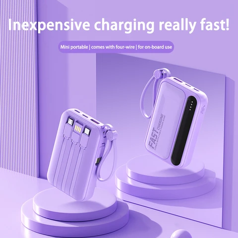 50000 мАч Power Bank, быстрая зарядка, зарядное устройство большой емкости с 4 кабелями, портативный внешний аккумулятор для IPhone, Samsung, Xiaomi 2025