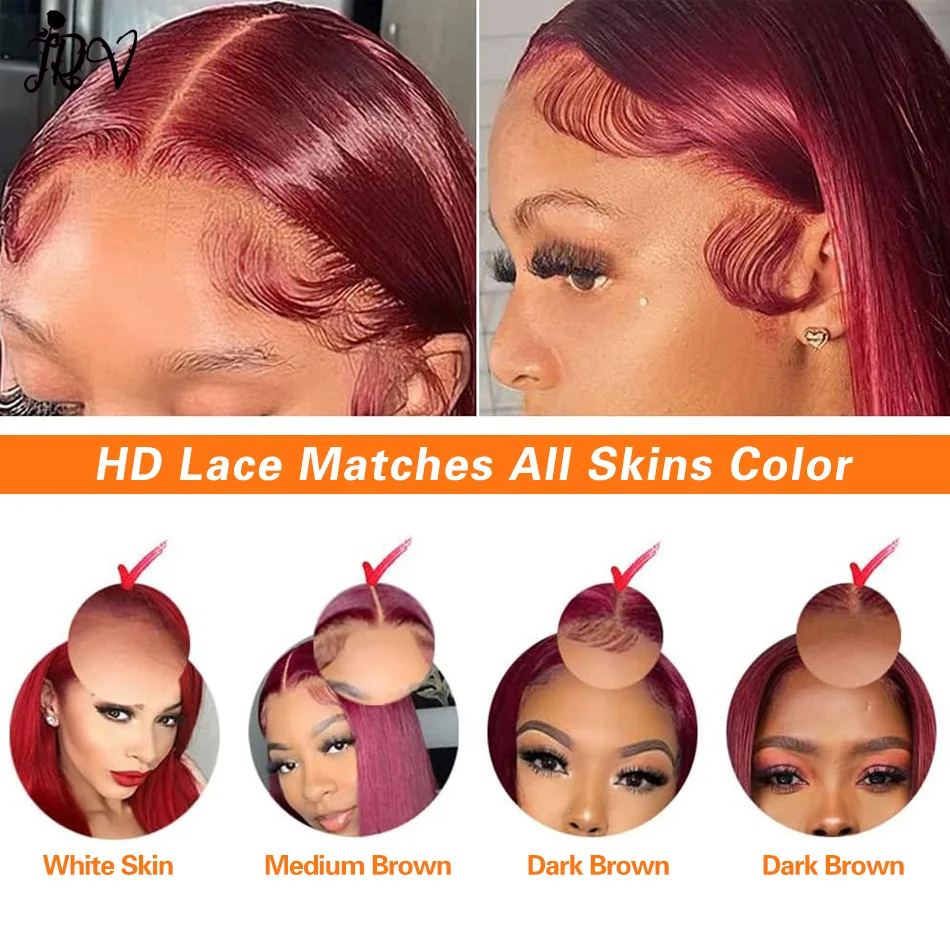 Парики 99J из человеческих волос бордового цвета 13x4 HD прозрачные прямые передние