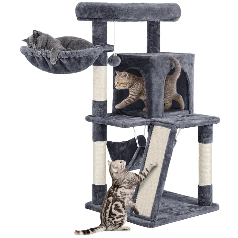 

38in Multi-Level Cat Tree with Scratching Posts for Kittens, Cats, Dark Gray
