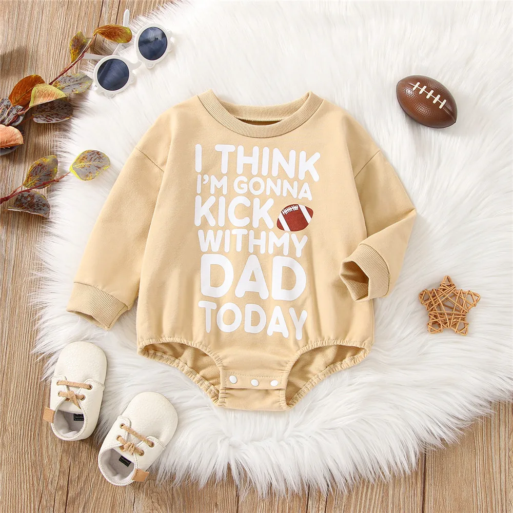 Одежда для малышей-ромпера с длинным рукавом и круглым вырезом с футбольной надписью весна-осень.