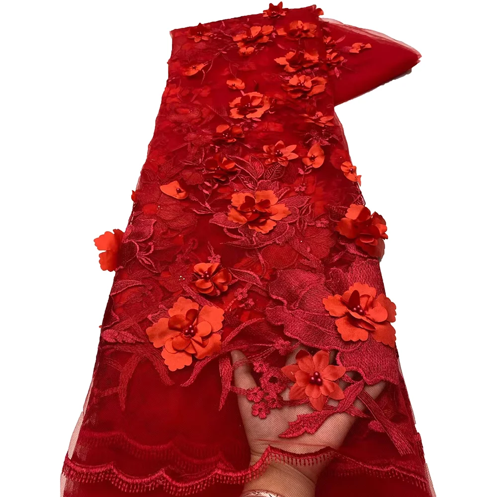 Французская Кружевная Ткань С Бисером Африканская Вышивка 3d Цветочный Дизайн