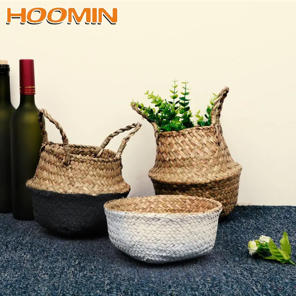 

HOOMIN Natural Sea Straw Home Organization Decoration Sundries Storage Basket Handmade Woven Basket Textile Organizer