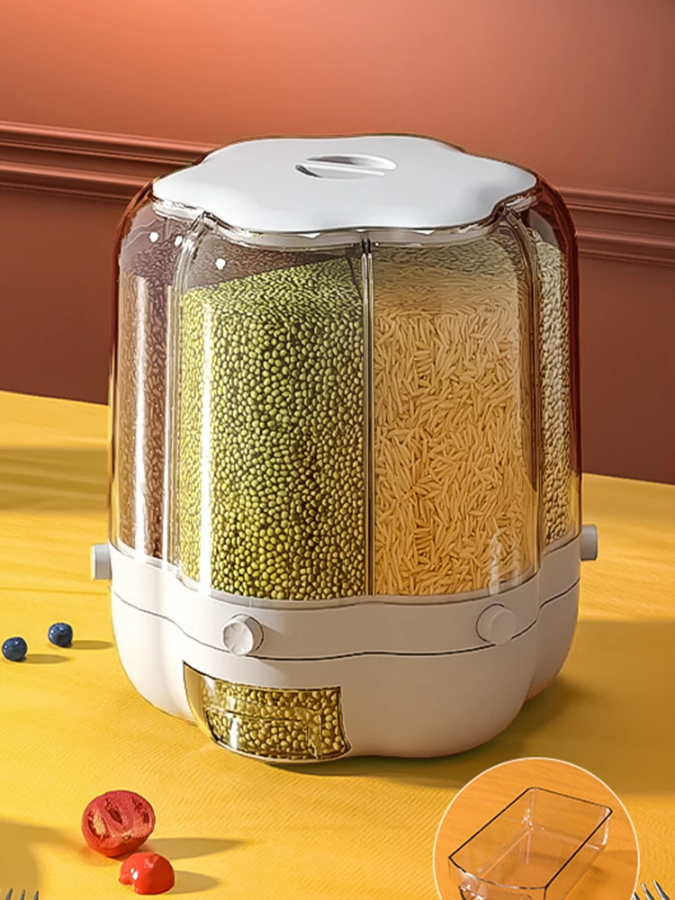 

Large Food Storage Container Cereal Dispenser Rotatable Rice Barrels Sealed Rice Tank Grain Box Kitchen Food Storage Container