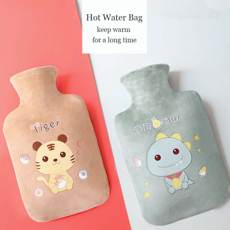 1000ML Hot Water Bag Cartoon Plush Bear Winter Hot Water Bottle Velvet Portable Student Hand Warming Cute Warm Water Bags