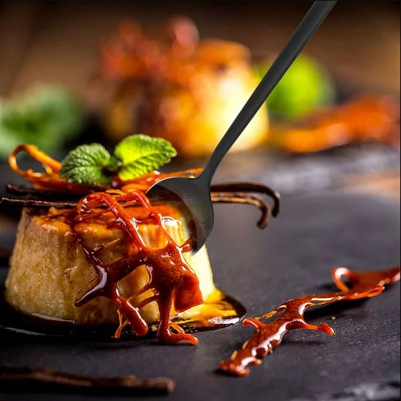 Мини десертные ложки черные чайные с матовой ручкой для десерта чая мороженого