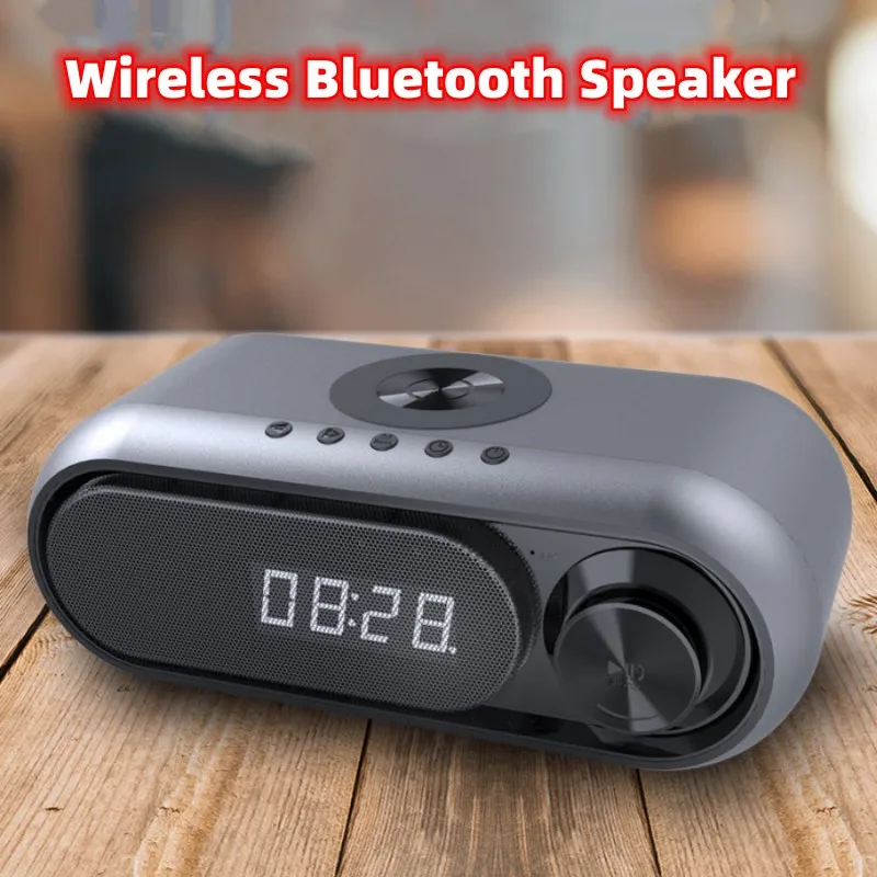 Alarm Fm Radio Tf Bedside Speaker With Wireless Charger