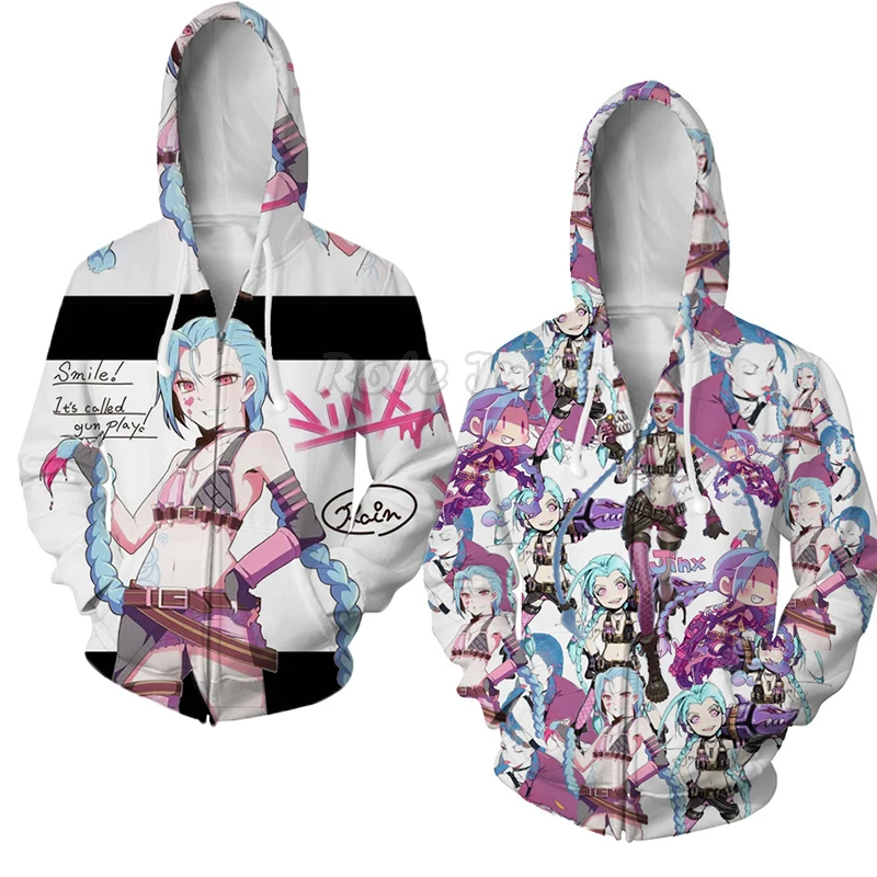 

Игровая искусственная Толстовка LOL Jinx, мужская и женская уличная одежда, куртка с капюшоном и длинным рукавом, костюм на Хэллоуин