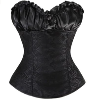 gothic corset top bridal wedding overbust lingerie women burleque sexy floral satin bustier zipper side lace up corselet costume