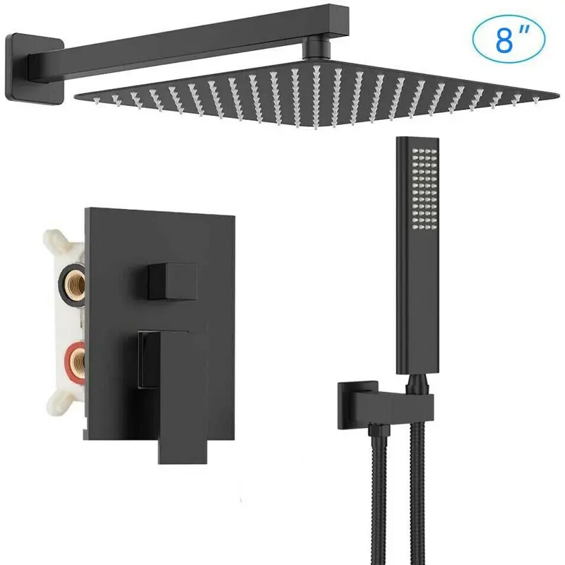 

Function Shower Faucet Set System Kit 8'' Rainfall Head Mixer Valve Wall Mount