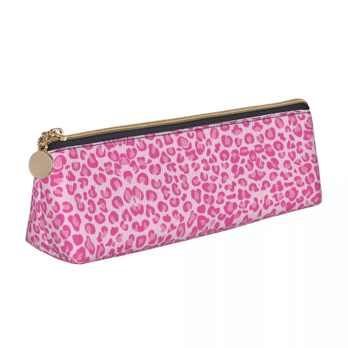 

Pink Leopard Print Leather Pencil Case Animal Kawaii Simple Zipper Pencil Box Elementary School For Teens Triangle Pen Bags