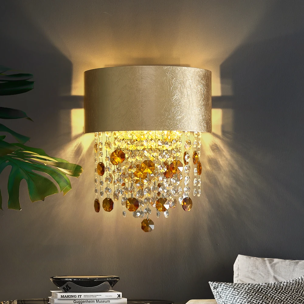 

Led Crystal Wall Sconce Modern Gold Lamp For Bedroom Bedside Creative Home Decor Living Room Light Fixture Design Cristal Lustre