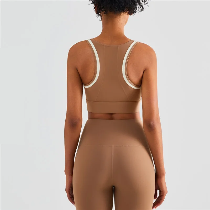 

Solid Color Women Fitness Bra Splicing Tight Sports Tank Crop Top Gym Yoga Underwear Tights Shockproof Gather Fixed Chest Pad