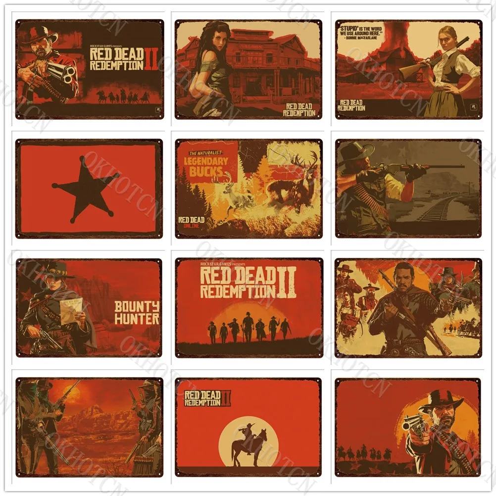 

Retro Pub Bar Sign Red Dead Redemption Metal Print Plates Classicl Gaming Video Print Tin Sign Posters Metal Wall Decor Plaques