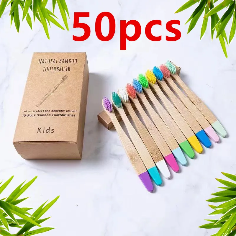 

50pcs Organic Children's Bamboo Toothbrush ten Colors Soft Fibre Bristles Biodegradable Handle Eco Friendly Kids Toothbrushes