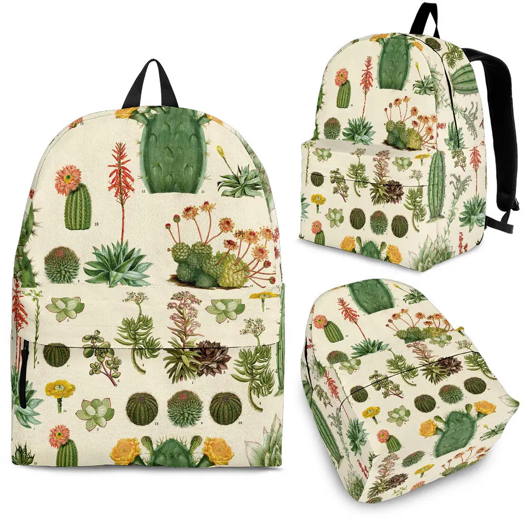 

YIKELUO Green Cactus/Potted Backpack Comfortable Adjustable Shoulder Strap Plant Printing Student Textbook Bag Travel Bag