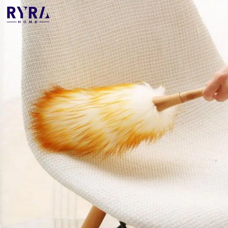 

Dust Sweeping Car Brush Long Lambswool Duster Soft Cleaning Brush Sofa Non-static Hanging Rope Home Cleaning Wood Handle Duster