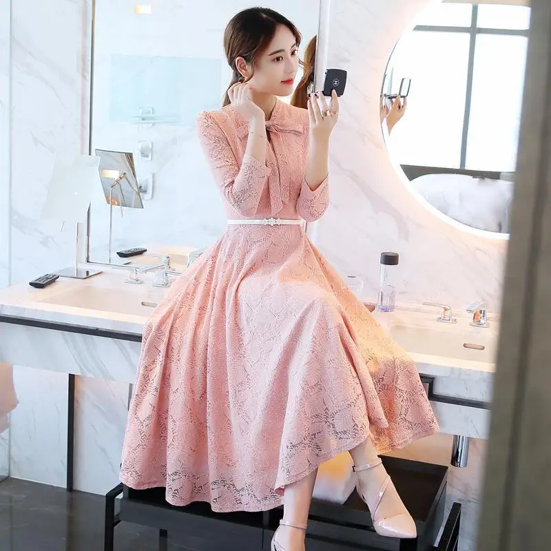 

Платья для женщин, элегантные свадебные вечерние платья, женские облегающие длинные кружевные платья-Макси с расклешенными рукавами и бант...