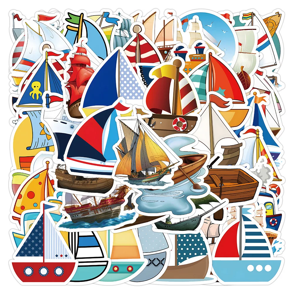 

10/53Pc Cartoon Sailboat with Sea View Wall Sticker for Kids Rooms Home Decoration Glass Window Background Mural Scrapbook Decal